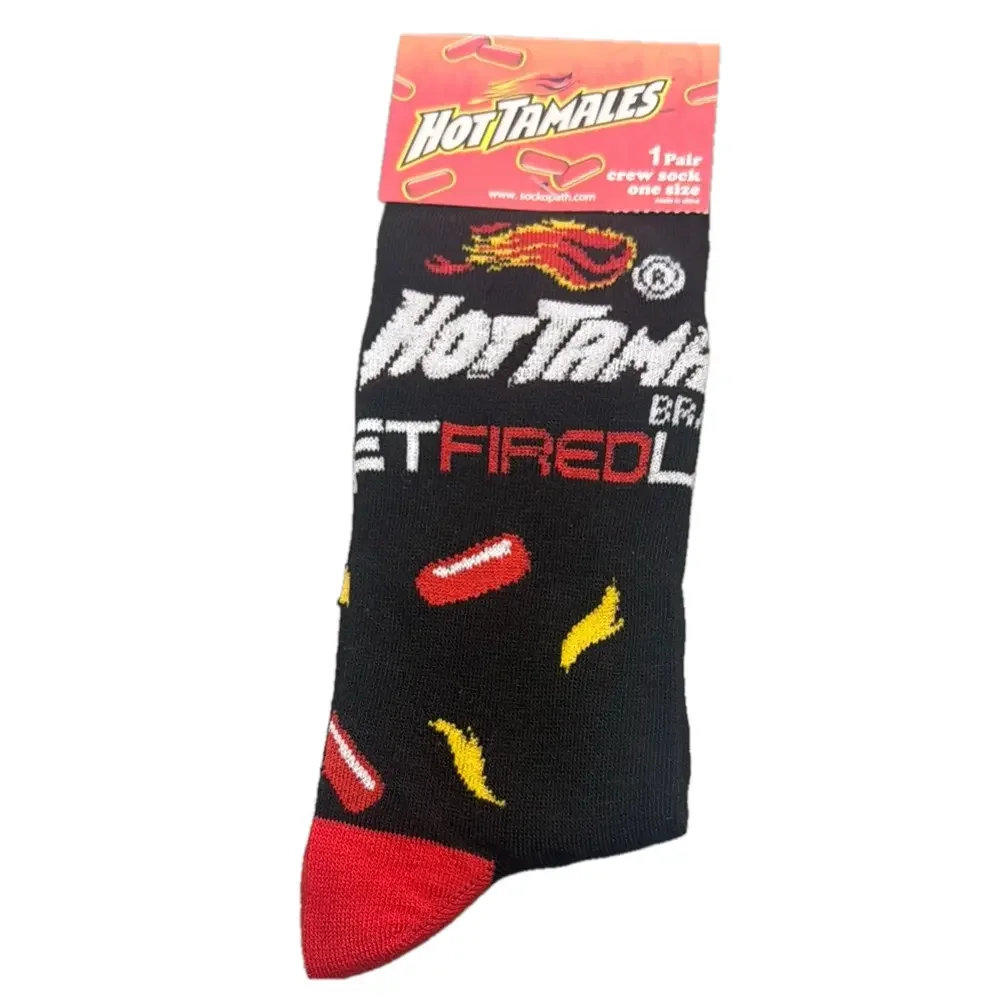 Hot Tamales Black Crew Socks with Bold Spicy Design